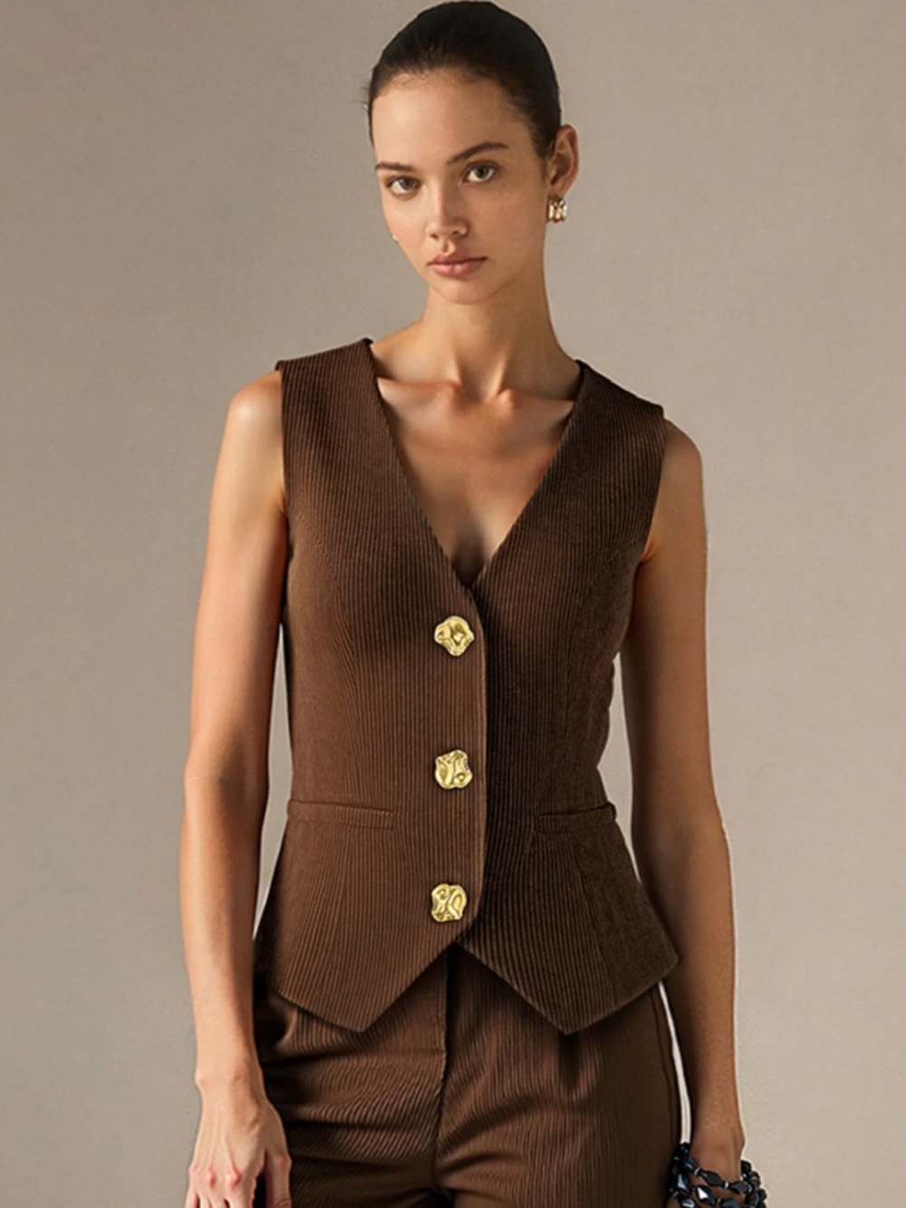 Corduroy Metal Button Vest & Wide-Leg Pants Set Size Medium NWT - Picture 6 of 10